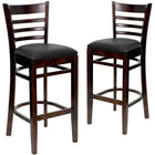 Flash Furniture HERCULES Series Ladder Back Walnut Wood Restaurant Barstools with Black Vinyl Seat - 2 Pack-Ladder Back Design