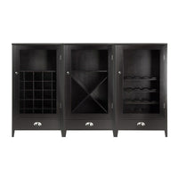 Winsome Bordeaux 3-Piece Wine Cabinet Modular Set with Tempered Glass Doors-Each unit measures 22"W x 16"D x 40"H.  If place all three together size is 66"W x 16"D x 40"H.