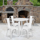 30'' Round White Metal Indoor-Outdoor Table Set with 4 Cafe Chairs [CH-51090TH-4-18CAFE-WH-GG]-30"W x 30"D x 29.50"H
