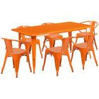 Flash Furniture 31.5'' x 63'' Rectangular Orange Metal Indoor-Outdoor Table Set with 6 Arm Chairs (ET-CT005-6-70-OR-GG)-Seats 6 people