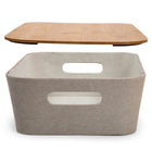 Truu Design Storage Basket with Bamboo lid - 14.8" x 10.3" - Beige-Comes with a bamboo lid that serves as a secure closure for the stored products or as a flat surface top for books, figurines, small planters, and laptops
