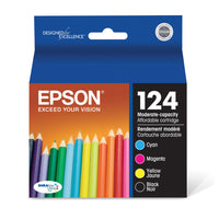 Epson 124 (T124120-BCS) Black, Cyan, Magenta and Yellow Ink Cartridges, Combo Pack-Maximize your page yield while you save