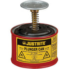 Justrite Plunger Cans, 1 Qt, /4" x 6 1/2"-Dispense flammable liquids and solvents safely onto cloths or swabs without waste or exposure