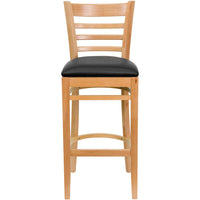 Flash Furniture HERCULES Ladder Back Walnut Wood Restaurant Barstool - Black Vinyl Seat - 2 Pack-Set of 2 Wood Dining Bar Stools