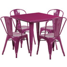 31.5'' Square Purple Metal Indoor-Outdoor Table Set with 4 Stack Chairs [ET-CT002-4-30-PUR-GG]-Metal Cafe Table