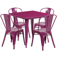 31.5'' Square Purple Metal Indoor-Outdoor Table Set with 4 Stack Chairs [ET-CT002-4-30-PUR-GG]-Metal Cafe Table