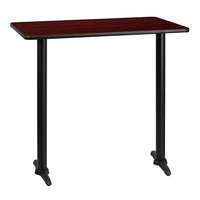 Flash Furniture 30" x 42" Rectangular Mahogany Laminate Table Top with 5" x 22" Bar Height Table Bases-Bar Height Hospitality Table
