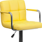 Flash Furniture Contemporary Quilted Vinyl Adjustable Height Barstool with Arms & Chrome Base - Yellow-Vinyl Wrapped Chrome Arms