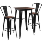 Flash Furniture 23.5" Square Black Wood Top Metal Bar Table Set and 2 Stools-Black/Galvanized Steel, Metal, Plastic, Rubber, Wood