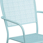 Flash Furniture Sky Blue Indoor-Outdoor Steel Patio Arm Chair with Square Back-Rain Flower Seat and Back Design