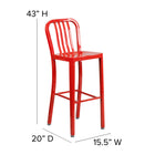 Flash Furniture 30" High Red Metal Indoor-Outdoor Barstool with Vertical Slat Back-Designed for Indoor and Outdoor Use