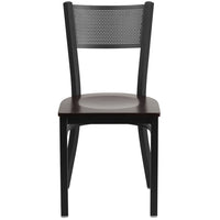 Flash Furniture HERCULES Series Black Grid Back Metal Restaurant Chair - Walnut Wood Seat - 2 Pack-Set of 2 Metal Dining Chairs