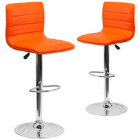 Flash Furniture Contemporary Orange Vinyl Adjustable Height Barstool with Horizontal Stitch Back & Chrome Base - 2 Pack-Set of 2 Contemporary Style Stools