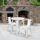 24'' Round White Metal Indoor-Outdoor Table Set with 2 Arm Chairs (CH-51080TH-2-18ARM-WH-GG)-24"W x 24"D x 29"H