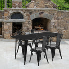 Flash Furniture 31.5'' x 63'' Rectangular Black Metal Indoor-Outdoor Table Set with 4 Stack Chairs (ET-CT005-4-30-BK-GG)-Galvanized Steel, Metal, Rubber