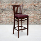 Flash Furniture HERCULES Series Vertical Slat Back Mahogany Wood Restaurant Barstool - Burgundy Vinyl Seat-2.5" Thick Foam Padded Seat
