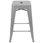 Flash Furniture 24" High Metal Counter-Height, Indoor Bar Stool in Silver - Stackable Set of 4-Modern Industrial Metal Stool in Silver