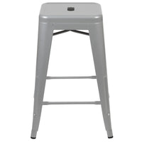 Flash Furniture 24" High Metal Counter-Height, Indoor Bar Stool in Silver - Stackable Set of 4-Modern Industrial Metal Stool in Silver