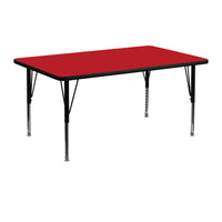 Flash Furniture 24''W x 48''L Rectangle Activity Table with 1.25'' High Pressure Top and Height Adjustable Pre-School Legs, Red-Red Laminate