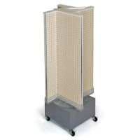 Azar Displays 13.5"W x 44"H 4-Sided Pinwheel Pegboard Display with Wheeled Base, Solid Almond (700445-ALM)-Includes four panels & Acrylic Sign Holder strip and stands on a 16" W x 12" H wheeled base
