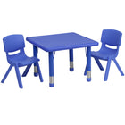 Flash Furniture 24" Square Blue Plastic Height Adjustable Activity Table Set with 2 Chairs-Multipurpose Kids Table Set