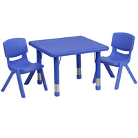 Flash Furniture 24" Square Blue Plastic Height Adjustable Activity Table Set with 2 Chairs-Multipurpose Kids Table Set