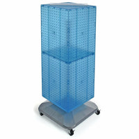 Azar Displays 40" x 14" x 14" 4-Sided Interlocking Pegboard Floor Display with Wheels, Blue (701436-BLU)-Revolves on a square wheeled base