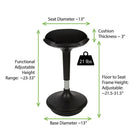 Uncaged Ergonomics Wobble Stool,  Active Sitting Chair for Standing Desks, Black-NEW LARGER ROUND FRAMELESS SEAT: 13" Plus diameter fabric seat is cool and features 3" Plus of premium molded foam cushioning that waterfalls over the edgeless design for enhanced sitting comfort.