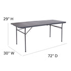 Flash Furniture 30"W x 72"L Bi-Fold Dark Grey Plastic Folding Table with Carrying Handle-Folds in half for storage and travel