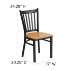 Flash Furniture HERCULES Series Black Vertical Back Metal Restaurant Chair - Natural Wood Seat-18 Gauge Steel Frame