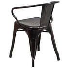 Flash Furniture Commercial Grade Black-Antique Gold Metal Indoor-Outdoor Chair with Arms-Integrated Arms