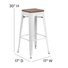 Flash Furniture 30" High Backless Metal Barstool with Square Wood Seat - White-Textured Walnut Elm Wood Seat