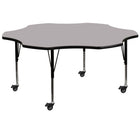 Flash Furniture Mobile 60" Flower Grey Thermal Laminate Activity Table - Height Adjustable Short Legs-Flower Shaped Activity Table