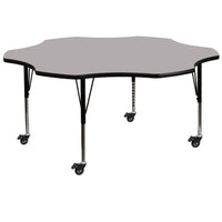 Flash Furniture Mobile 60" Flower Grey Thermal Laminate Activity Table - Height Adjustable Short Legs-Flower Shaped Activity Table