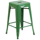 Flash Furniture 24" High Backless Green Metal Indoor-Outdoor Counter Height Stool with Square Seat-Stackable Industrial Style Modern Stool