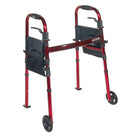 Drive Medical Portable Folding Travel Walker with 5" Wheels and Fold up Legs-Red, Aluminum