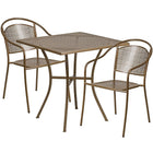 28'' Square Gold Indoor-Outdoor Steel Patio Table Set with 2 Round Back Chairs [CO-28SQ-03CHR2-GD-GG]-Gold Powder Coat Finish
