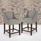 Flash Furniture Carmel 24"H Transitional Walnut Counter Height Stool with Accent Nail Trim - Light Grey Fabric - 2 Pack-Footrest