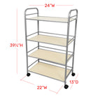 FuTECH Large 4-Shelf Utility Cart - 24"W x 39-1/2"H x 13"D - Silver-24"W x 39-1/2"H x 13"D