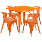 Flash Furniture 31.5'' Square Orange Metal Indoor-Outdoor Table Set with 4 Arm Chairs (ET-CT002-4-70-OR-GG)-Seats 4 people