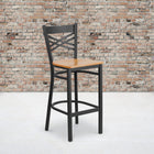 Flash Furniture HERCULES Series Black "X" Back Metal Restaurant Barstool - Natural Wood Seat-.625" Thick Plywood Seat