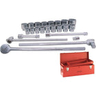 Gray Tools 24 Piece 1" Drive 12 Point SAE, Standard Chrome Socket & Attachment Set, 1-7/16"-3"-Contains: 1 7/16", 1 1/2", 1 5/8", 1 11/16", 1 13/16", 1 7/8", 2", 2 3/16", 2 1/4", 2 5/16", 2 3/8", 2 7/16", 2 1/2", 2 9/16", 2 5/8", 2 3/4", 3" sockets, 8" & 17" Extensions, Sliding T-Handle, Reversible Ratchet, Flex Handle and Adapter 3/4" Female 1" Male.