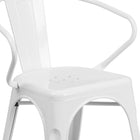 Flash Furniture Commercial Grade Metal Indoor-Outdoor Chair with Arms - White-Seat Drain Holes assist in drying