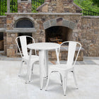 24'' Round White Metal Indoor-Outdoor Table Set with 2 Cafe Chairs [CH-51080TH-2-18CAFE-WH-GG]-24"W x 24"D x 29"H