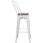 Flash Furniture 30" High Metal Barstool with Back & Wood Seat - White-Textured Walnut Elm Wood Seat