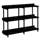 Monarch Specialties 2220 48"L Accent Table - Black Marble/Black Metal Console-3-tier console table featuring a long, rectangular tabletop and 2 storage shelves in a black marble-look finish