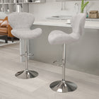 Flash Furniture Contemporary Adjustable Height Barstool with Curved Back & Chrome Base - Grey Fabric - 2 Pack-Seat Adjusts from Counter to Bar Height