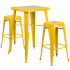 Flash Furniture Metal Indoor/Outdoor Bar Table Set with 2 Backless Barstools, Yellow (CH31330B230SQYL)-Yellow/Metal, Plastic, Rubber