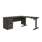Bestar Prestige 2-Piece Set: A Standing Desk and A Desk, Bark Grey & Slate-The desk is made of a durable 1" commercial grade work surface with melamine finish that resist scratches, stains and wear