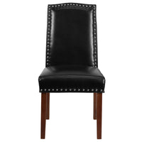 Flash Furniture HERCULES Hampton Hill Series Black Leather Parsons Chair with Silver Accent Nail Trim-Mid-Century Style